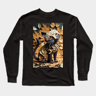 Cute Cat Portrait Paper Art Style Long Sleeve T-Shirt